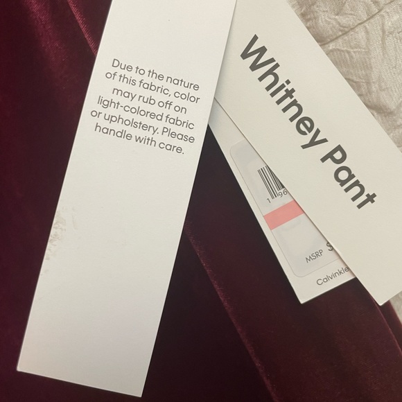 Calvin Klein Pants Womens 10 Velvet Wide-Leg Whitney Pants Cranberry Red - Picture 3 of 7